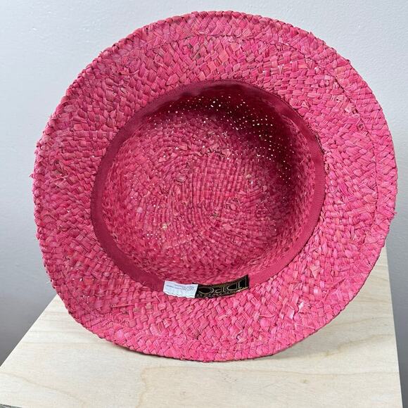 Straw Bucket Hat Dorfman Pacific Co Woven Paper Pink Conch Beach Y2K 90s - Picture 4 of 6